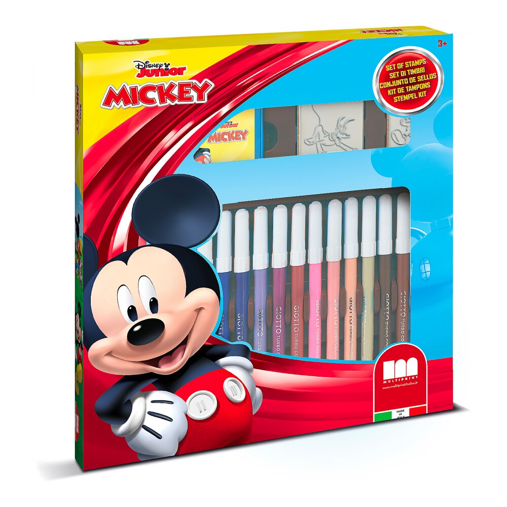 Set pictura 22 piese, 2 stampile, tus, 18 carioci si caiet cu activitati Mickey Multiprint MP86945