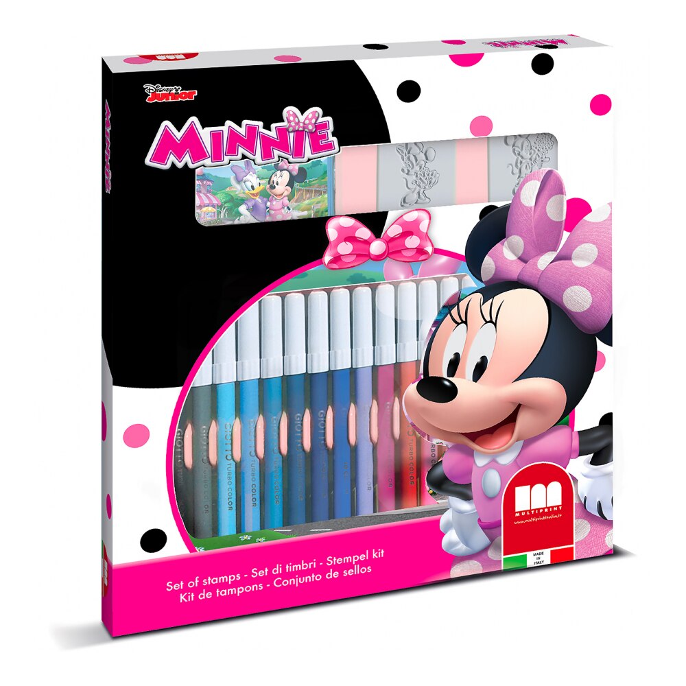 Set pictura 22 piese, 2 stampile, tus, 18 carioci si caiet cu activitati Minnie Multiprint MP86866