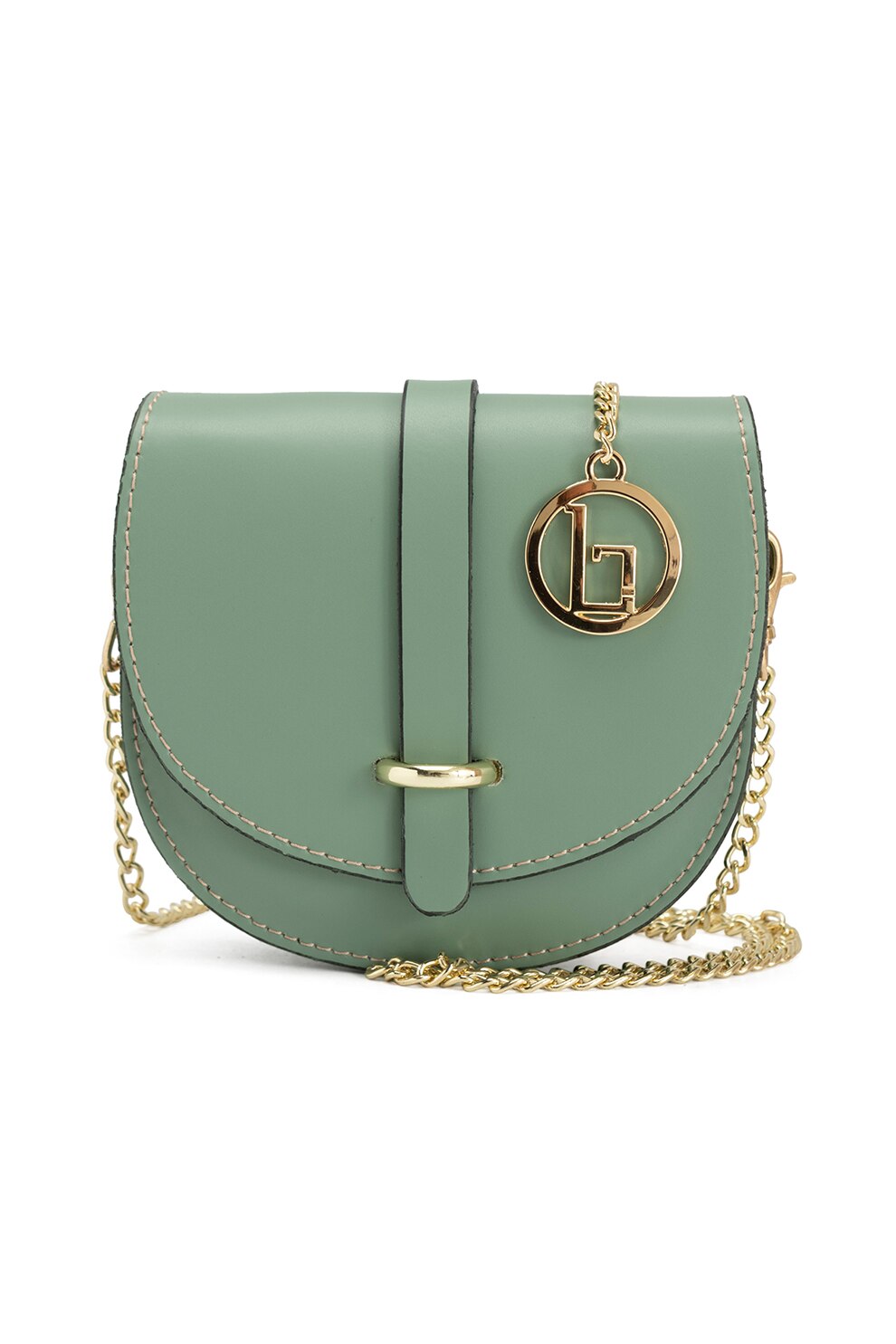 Lia Biassoni, Geanta crossbody-saddle de piele Flora, Verde feriga