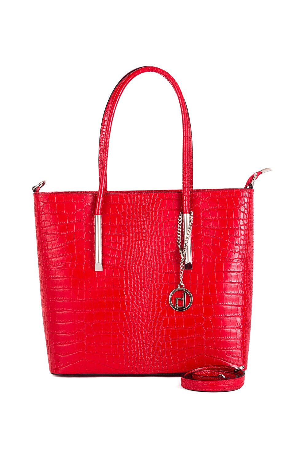 Lia Biassoni, Geanta tote de piele cu aspect de piele de crocodil Fimon, Rosu