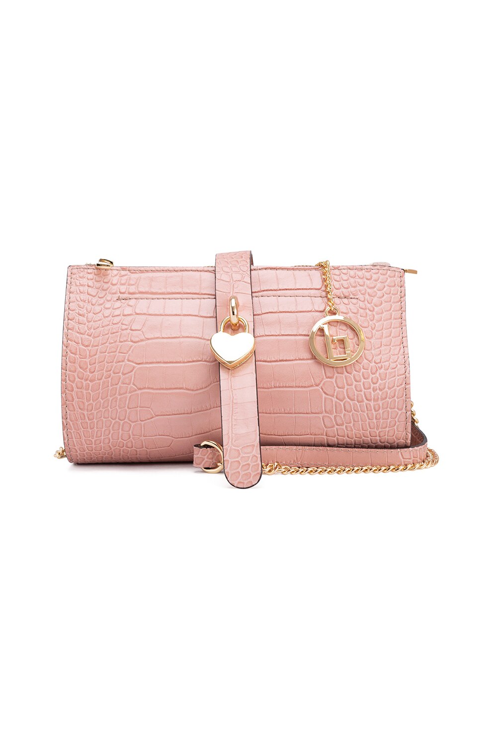 Lia Biassoni, Geanta crossbody de piele cu aspect de piele de crocodil Amusa, Roz