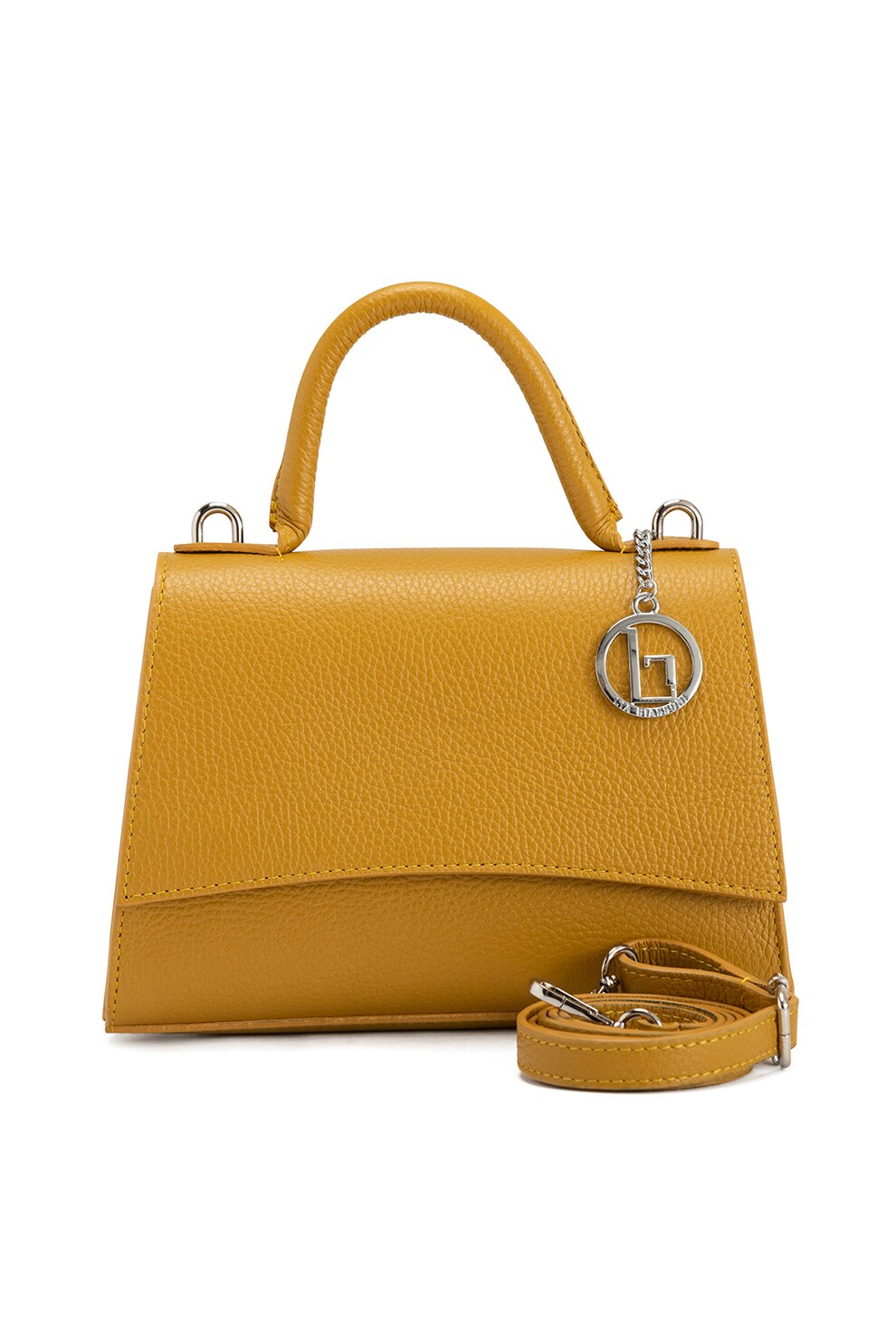 Lia Biassoni, Geanta crossbody de piele cu clapa, Ocru