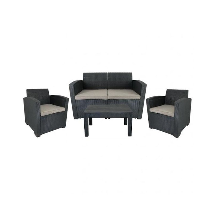 Комплект за градински мебели ProCart, 2 фотьойла, диван и маса, Ратан