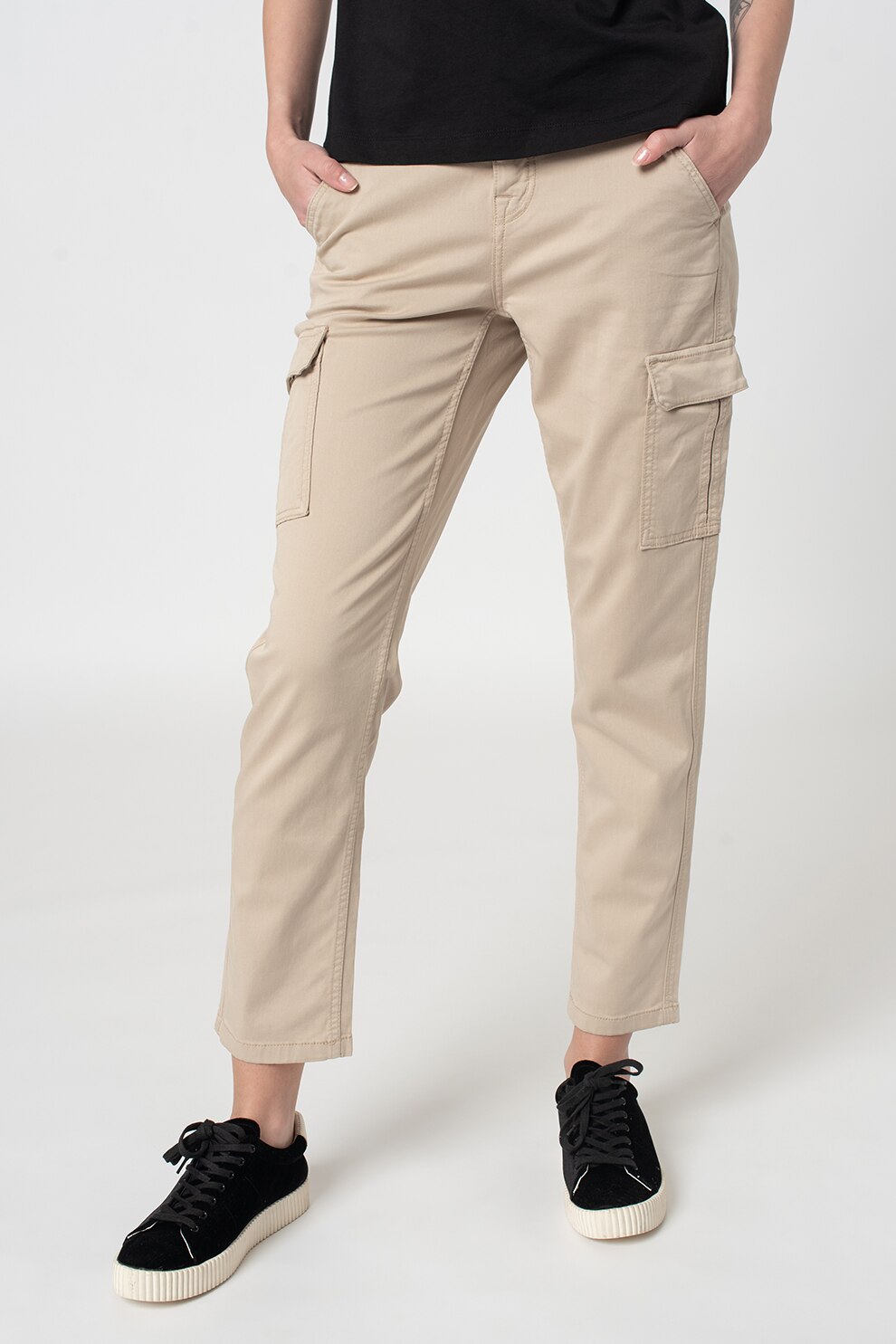 7 for all mankind, Pantaloni cargo cu croiala dreapta si talie medie, Bej