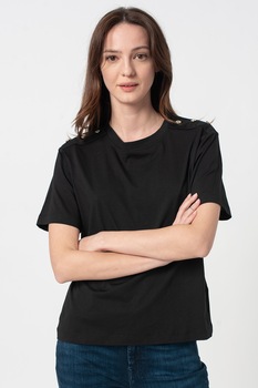 7 for all mankind, Tricou cu decolteu la baza gatului si nasturi decorativi, Negru 7 for all mankind, Tricou cu decolteu la baza gatului si nasturi decorativi, Negru