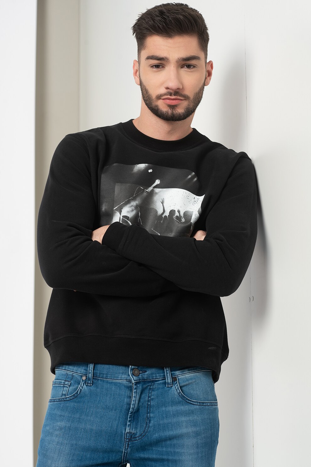 7 for all mankind, Bluza sport cu imprimeu foto, Negru/Alb