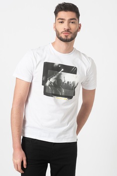 7 for all mankind, Tricou din bumbac cu imprimeu concert Graphic, Alb/Negru 7 for all mankind, Tricou din bumbac cu imprimeu concert Graphic, Alb/Negru