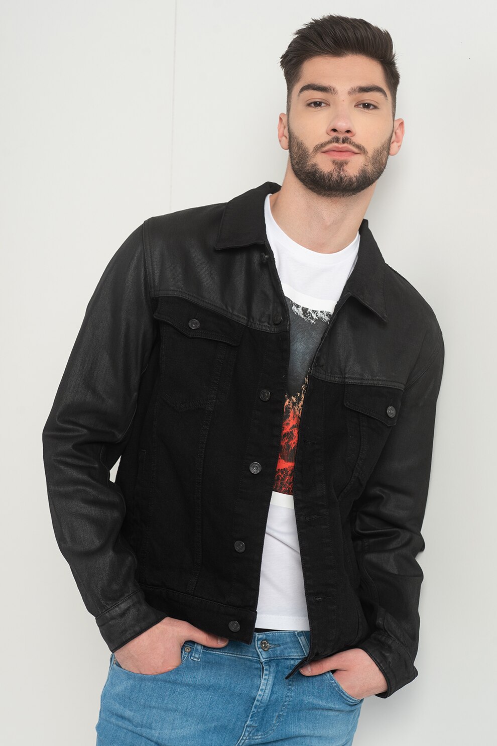 7 for all mankind, Jacheta din denim cu detalii peliculizate Perfect, Negru, S