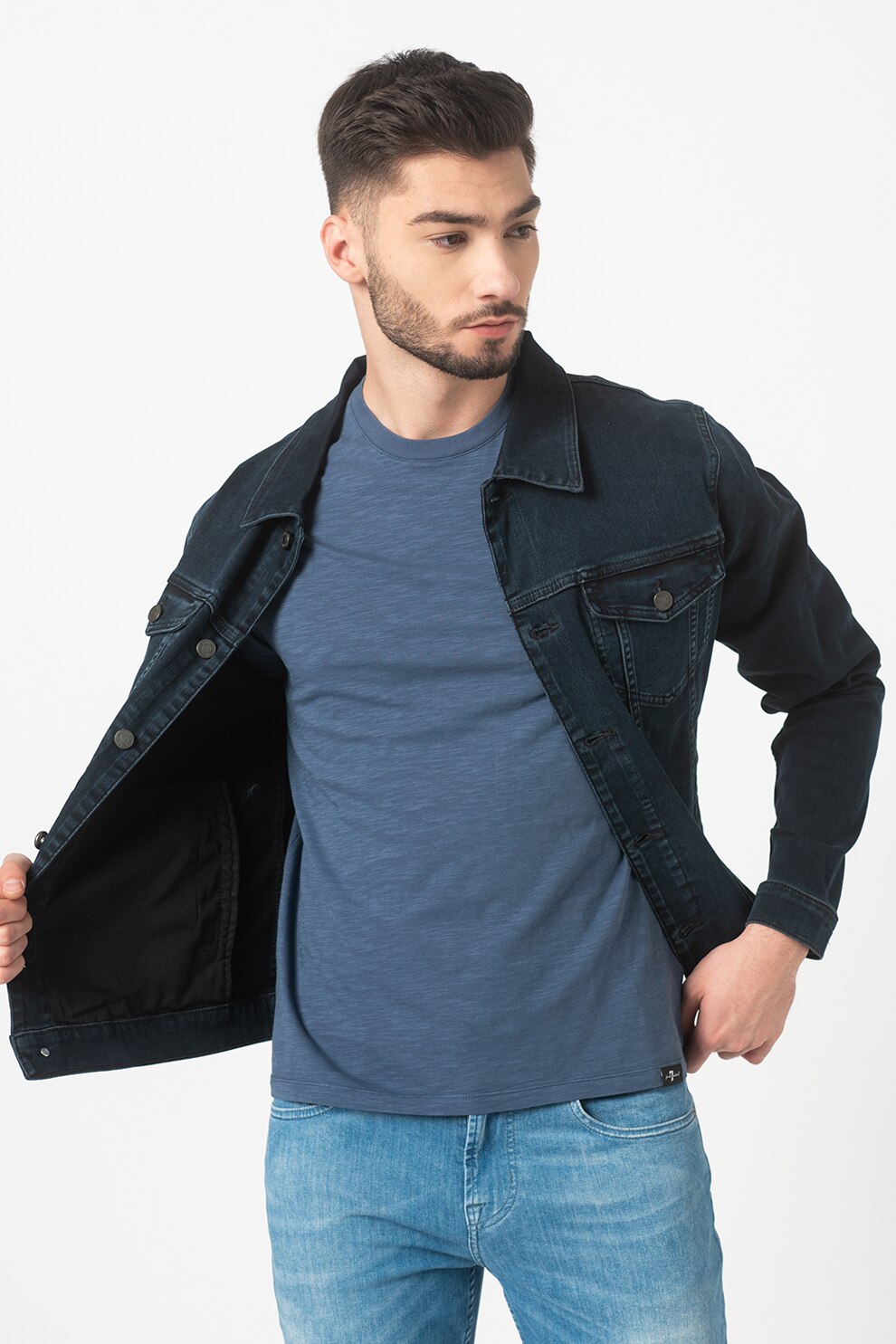 7 for all mankind, Jacheta din denim Perfect, Bleumarin inchis, S