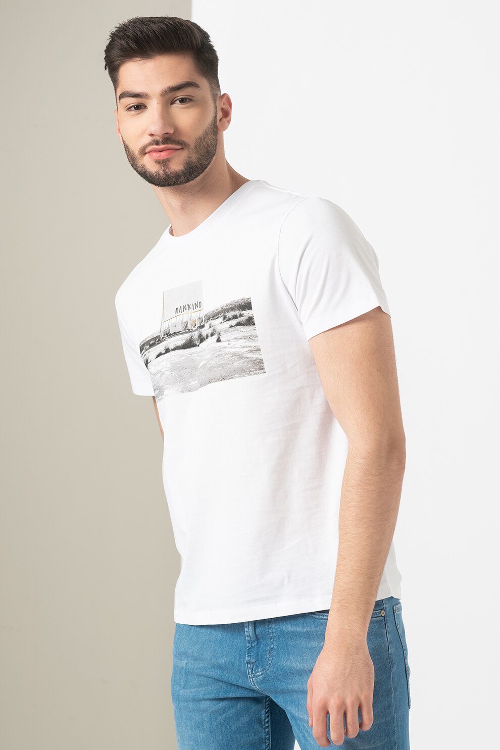 7 for all mankind, Tricou din bumbac cu imprimeu, Alb/Gri