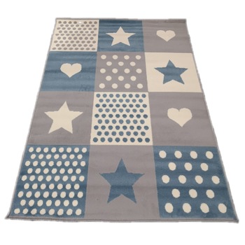 Covor camera copii albastru / gri geometric 120x170 cm Covor camera copii albastru / gri geometric 120x170 cm