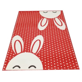 Covor camera copii rosu iepuras 100x150 cm Covor camera copii rosu iepuras 100x150 cm