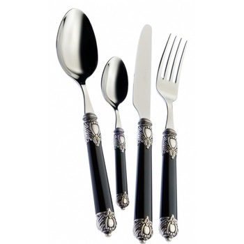 Set 24 tacamuri, Casa Bugatti, Metal, Negru/Argintiu Set 24 tacamuri, Casa Bugatti, Metal, Negru/Argintiu