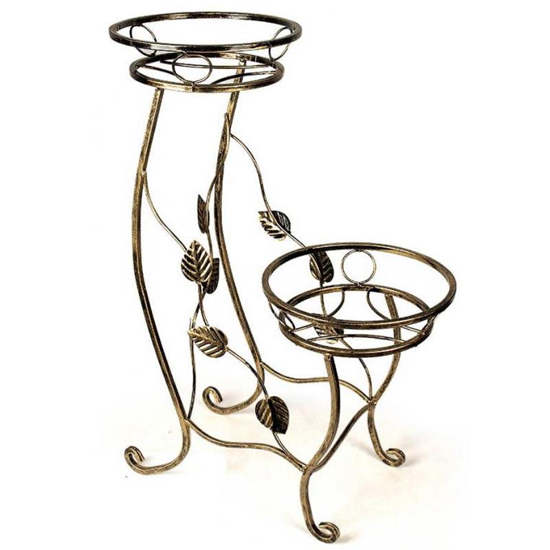 Suport pentru flori pe 2 ghivece Loft metalic auriu 80cm