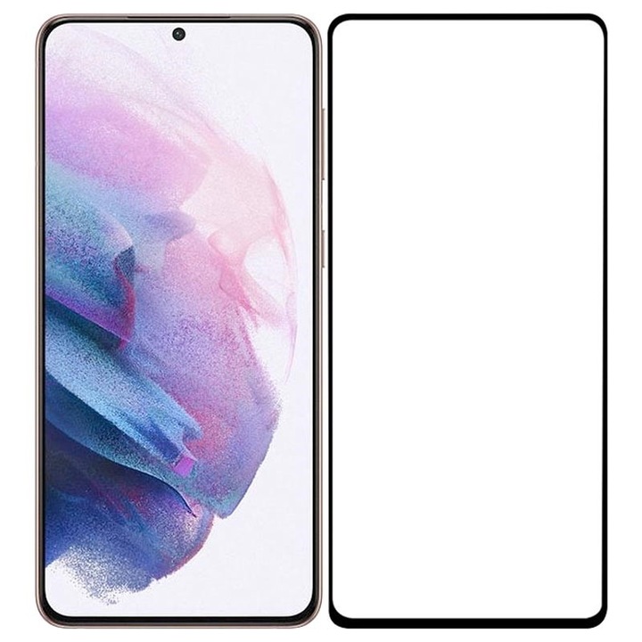 9D üvegvédő Samsung Galaxy S21-hez, teljes ragasztó, teljes fedés és ragasztás, fekete