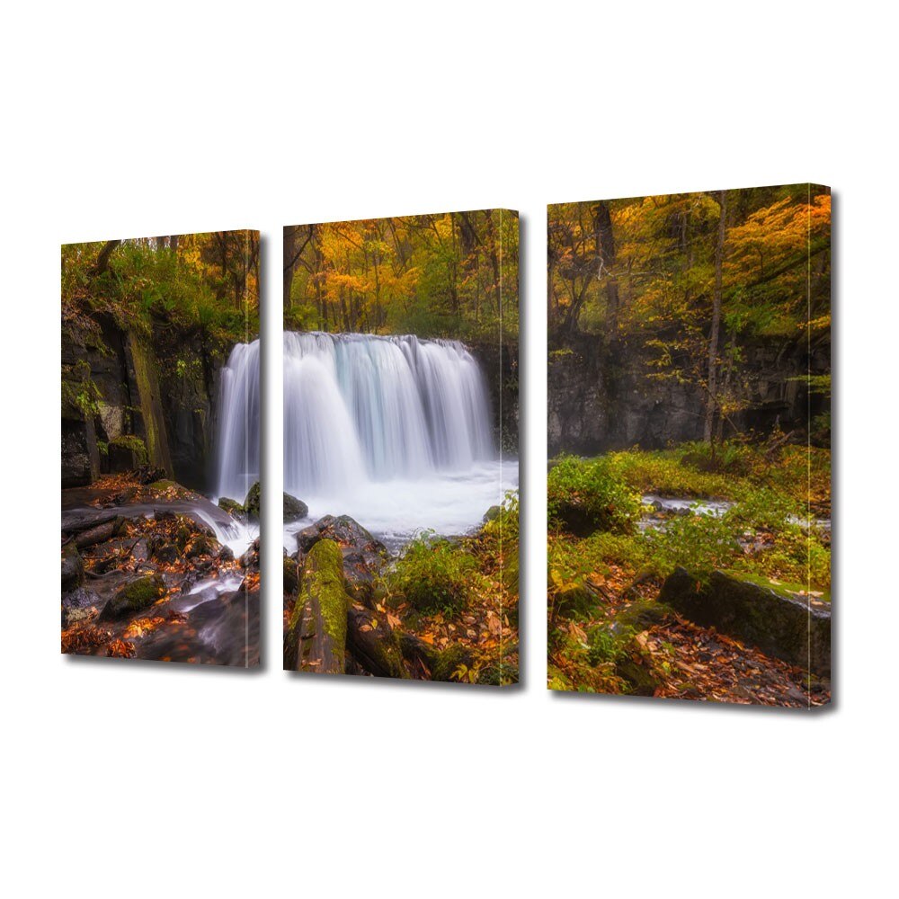 Tablou Multicanvas 3 Piese Peisaje Cascada zgomotoasa, 45 x 90 cm
