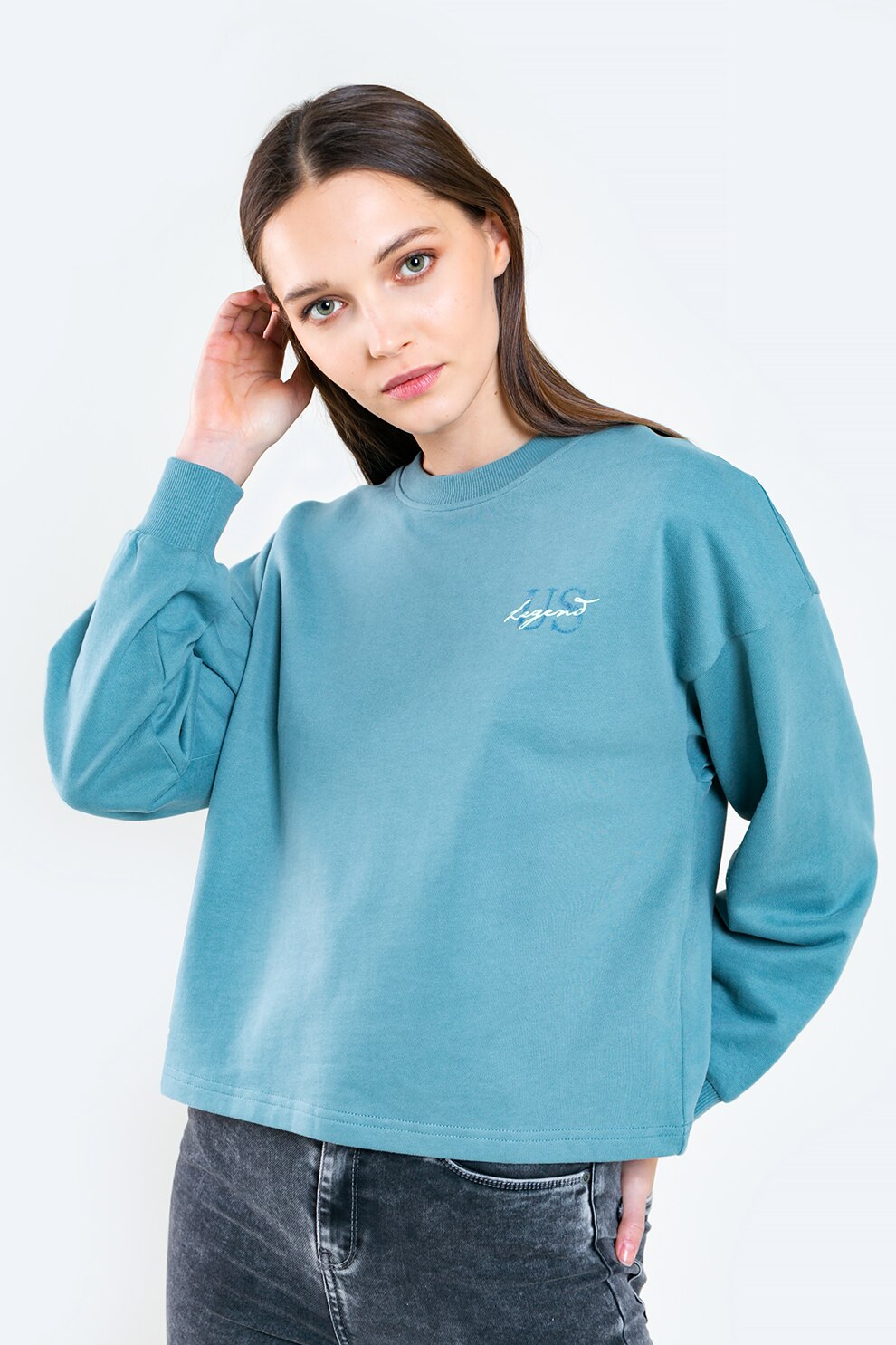 Big Star, Bluza sport cu decolteu la baza gatului, Albastru