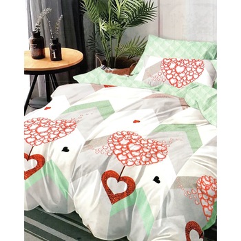 Set Lenjerie Finet Satinat Gros cu 2 Fete, 6 Piese, Pat 2 Persoane, Heart Bubbles Set Lenjerie Finet Satinat Gros cu 2 Fete, 6 Piese, Pat 2 Persoane, Heart Bubbles