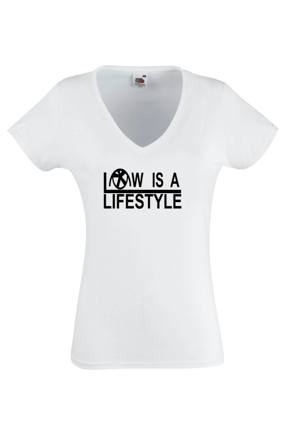 Tricou cu decolteu in V Black Dragon, Model Low is a lifestyle, Bumbac, Alb, Alb