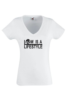 Tricou cu decolteu in V Black Dragon, Model Low is a lifestyle, Bumbac, Alb, Alb Tricou cu decolteu in V Black Dragon, Model Low is a lifestyle, Bumbac, Alb, Alb