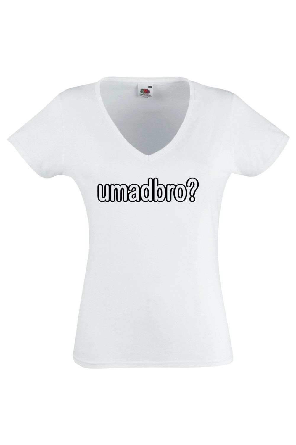 Tricou cu decolteu in V si imprimeu, Black Dragon, 100% Bumbac, Model Umadbro, Alb, Alb