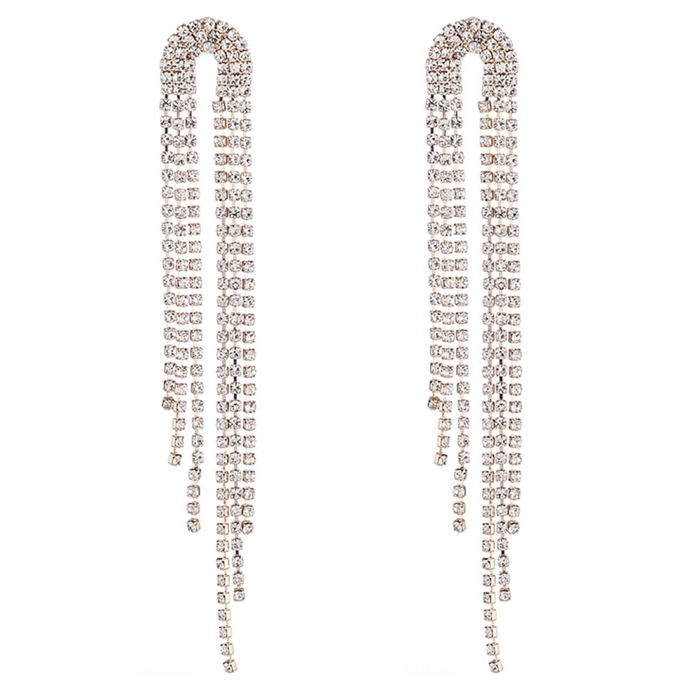 Cercei auriu luxury eleganti eciucure lungi cu strasuri WE008