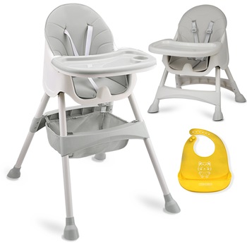 Scaun de Masa pentru Bebelusi, 3in1, Inaltime Ajustabila, Centura de Siguranta in 5 Puncte, Tavita Reglabila si Detasabila, Husa Usor de Curatat, Picioare Antialunecare, Cos pentru Depozitare si Bavetica Incluse, Gri Scaun de Masa pentru Bebelusi, 3in1, Inaltime Ajustabila, Centura de Siguranta in 5 Puncte, Tavita Reglabila si Detasabila, Husa Usor de Curatat, Picioare Antialunecare, Cos pentru Depozitare si Bavetica Incluse, Gri