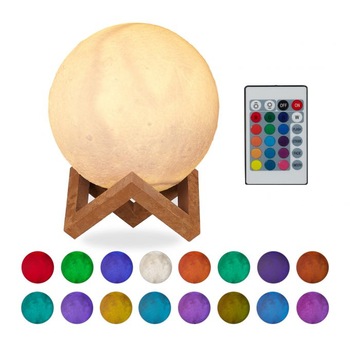 Lampa Veghe RelaxDays, lumina ambientala, multicolor cu LED, 16 culori, 4 moduri diferite, 15 cm, Luna Moon imprimata 3D, cu telecomanda Lampa Veghe RelaxDays, lumina ambientala, multicolor cu LED, 16 culori, 4 moduri diferite, 15 cm, Luna Moon imprimata 3D, cu telecomanda