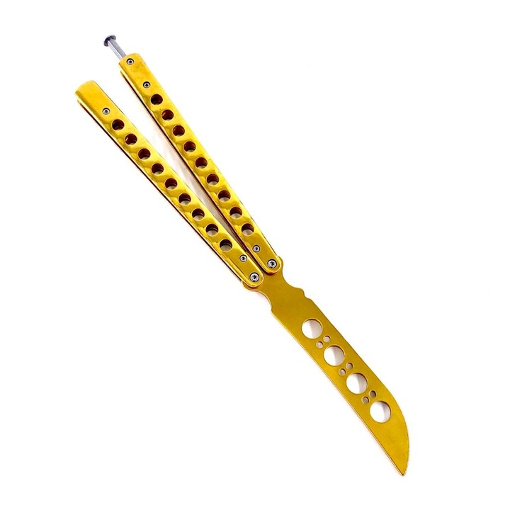 Briceag butterfly balisong pentru antrenament, fara tais, CS:GO, 27 cm, husa, auriu