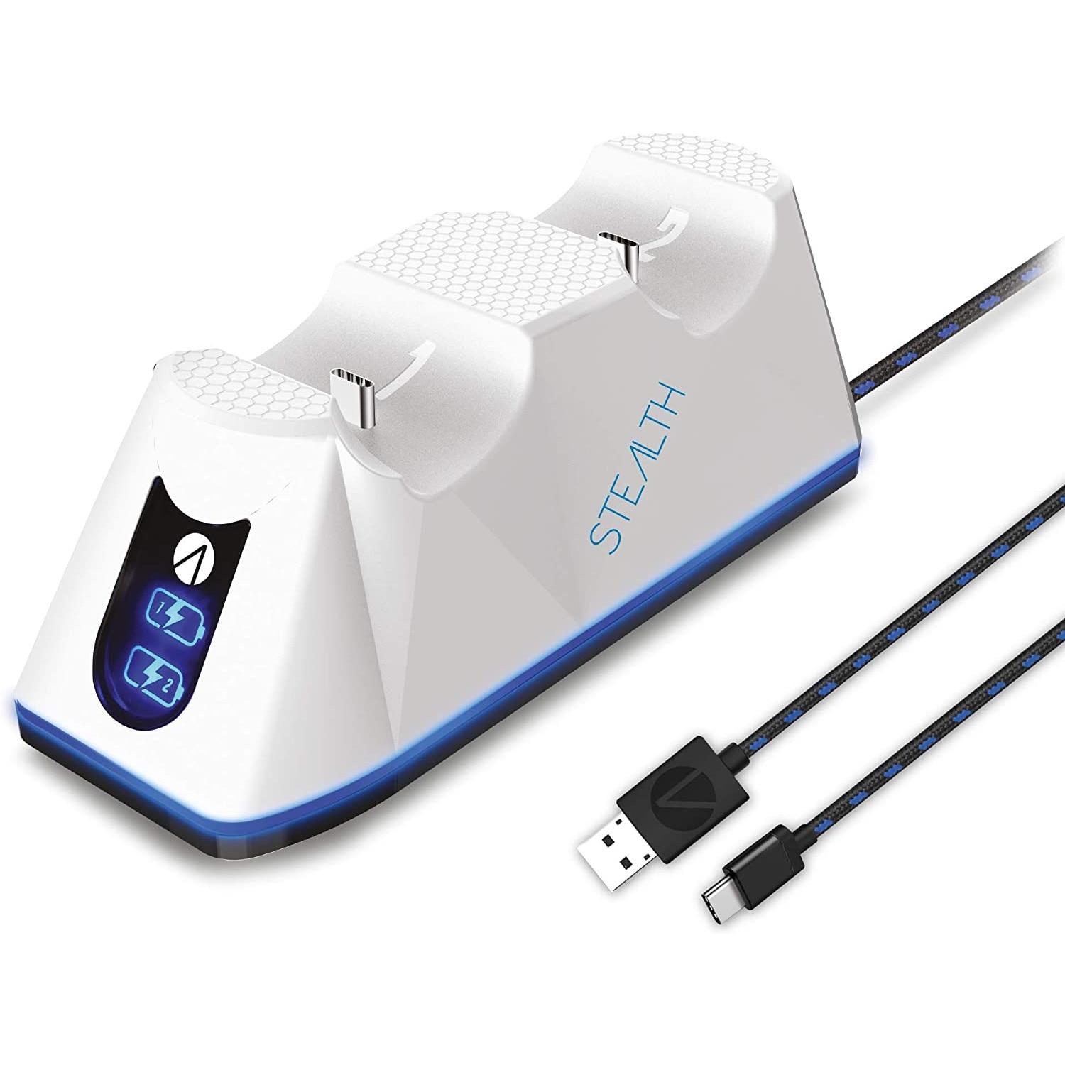 Statie dubla de incarcare pentru controller PS5, Stealth, Alb