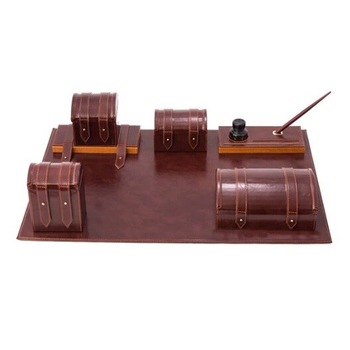Set birou Luxury 7 piese, din piele naturala, UNIKA, maro Set birou Luxury 7 piese, din piele naturala, UNIKA, maro