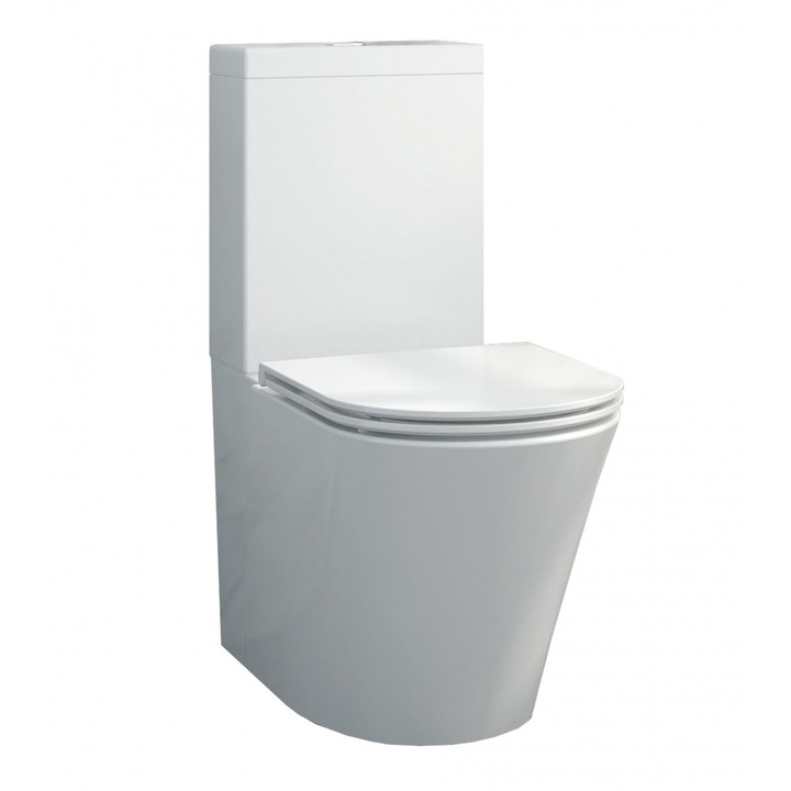 Тоалетна чиния EGO Interiors, С монтаж за пода, Санитарен фаянс, С капак Soft-Close, 71 x 36 см, Бял