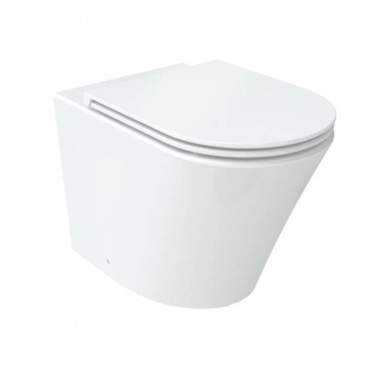 Тоалетна чиния EGO Interiors Belladonna, За монтаж на пода, Санитарен фаянс, Капак Soft-Close, 56 x 36 cm, Бял