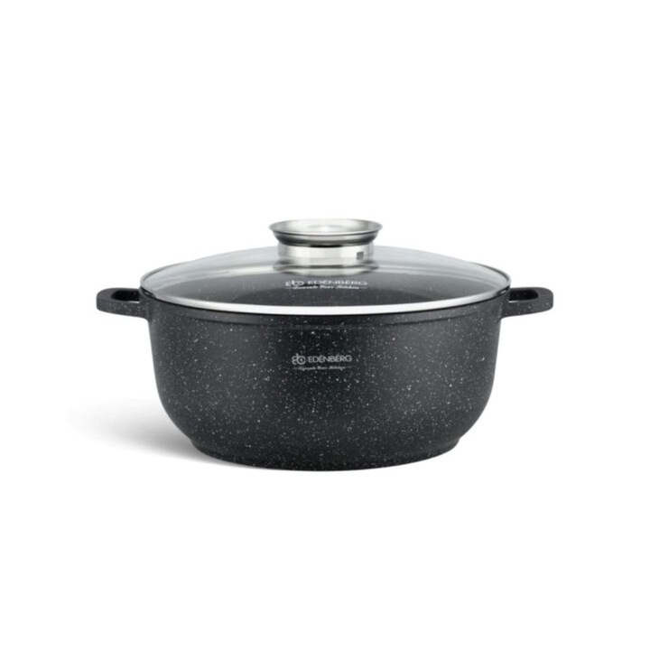 Oala de 26 cm cu acoperire tripla de marmura si capac din sticla, aluminiu turnat sub presiune EB-8119