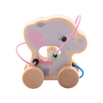 Jucarie din lemn pentru motricitate, Joueco, Pastel, Elefant Jucarie din lemn pentru motricitate, Joueco, Pastel, Elefant