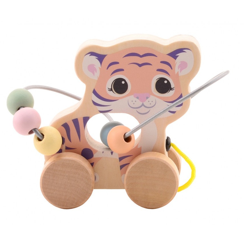 Jucarie din lemn pentru motricitate, Joueco, Pastel, Tigru