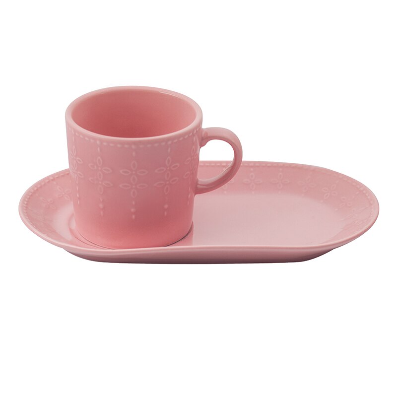 Set ceramica ceasca cu farfurie de desert, Lancaster, 220 ml, Roz