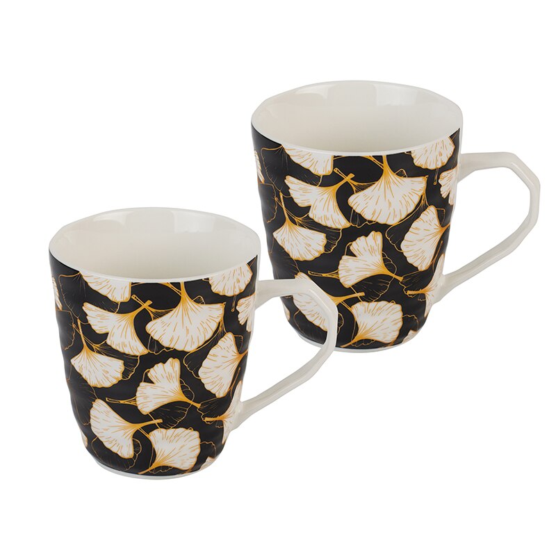 Set de portelan 2 cesti ceai, Lancaster, 300ml, Alb/Negru