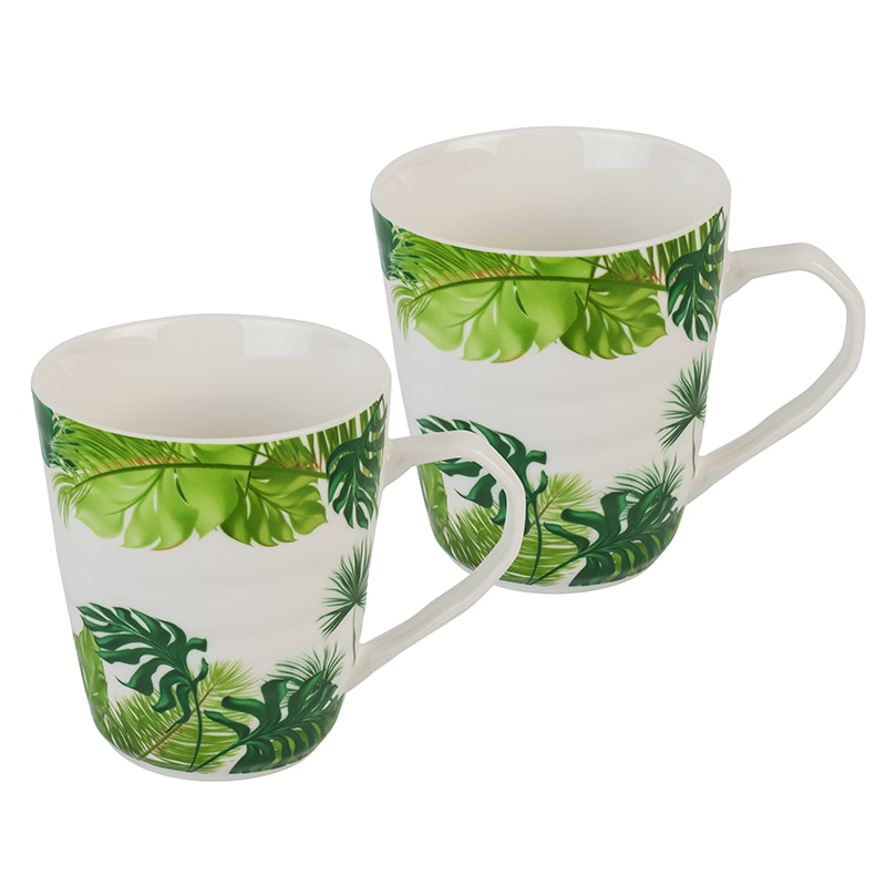 Set de portelan 2 cesti ceai, Lancaster, 300ml, Alb/Verde