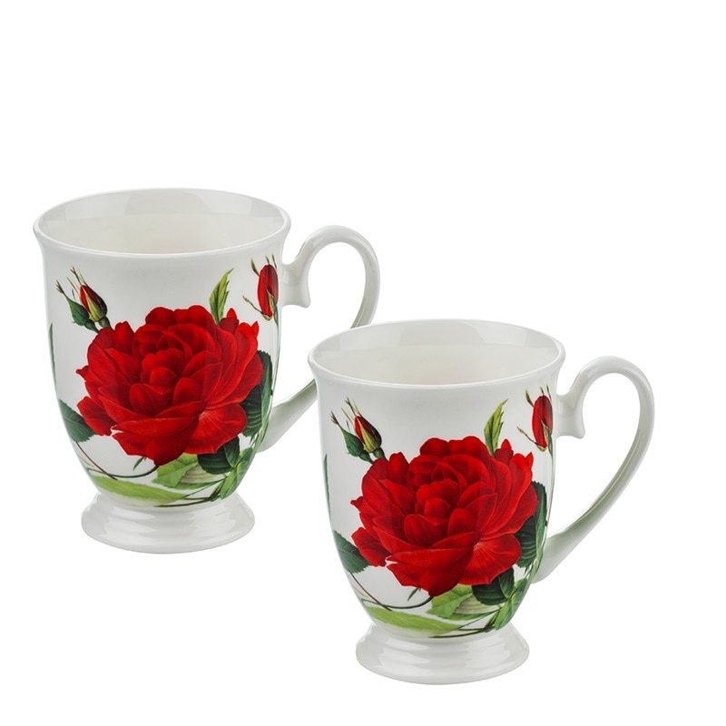 Set de portelan 2 cesti ceai, Lancaster, 300ml, Alb/Rosu