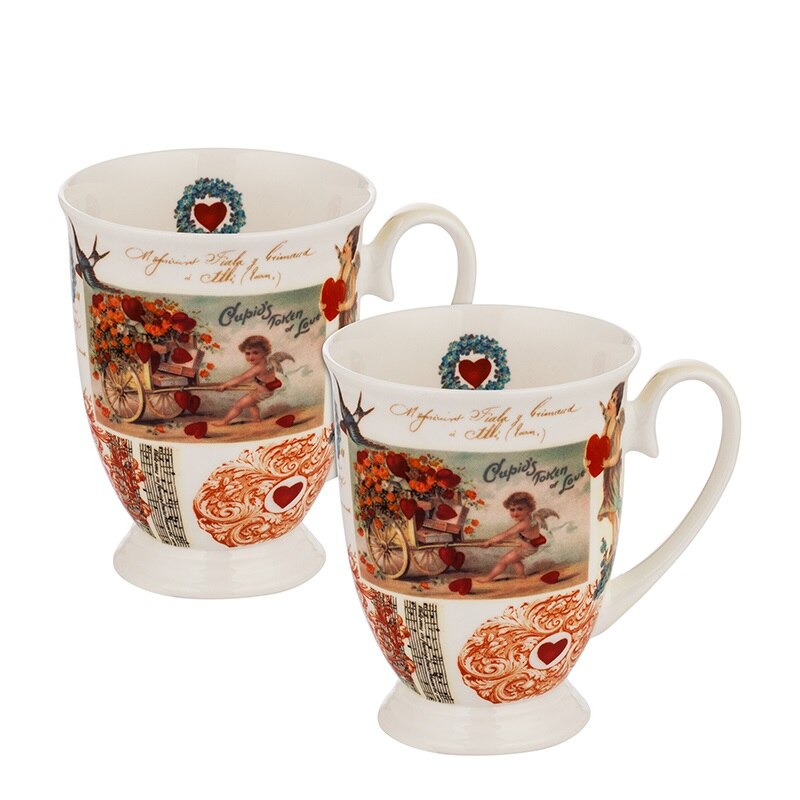 Set portelan 2 cesti ROYAL MUG cu ungeri, Lancaster, 300ml, Multicolor