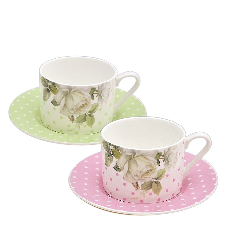 Set clasic de portelan 2 cesti cu farfurie, Lancaster, 200ml, Multicolor