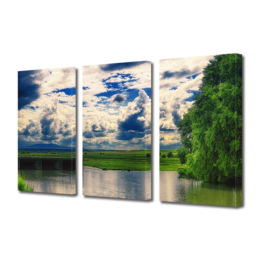 Tablou Multicanvas 3 Piese Peisaje Oglinda, 70 x 150 cm