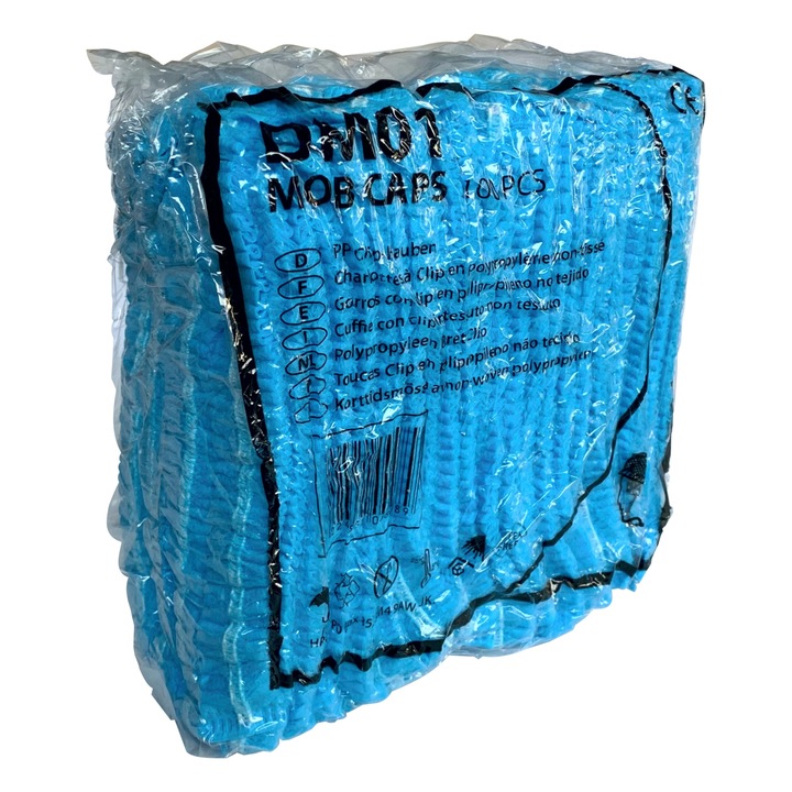 Bonete CPE albastre, tip bentita, de unica folosinta, 100 buc/pach