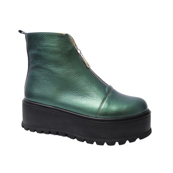 Ghete dama, Mateo Shoes, cu platforma si fermoar pe jumatate, Piele Naturala, Verde Ghete dama, Mateo Shoes, cu platforma si fermoar pe jumatate, Piele Naturala, Verde