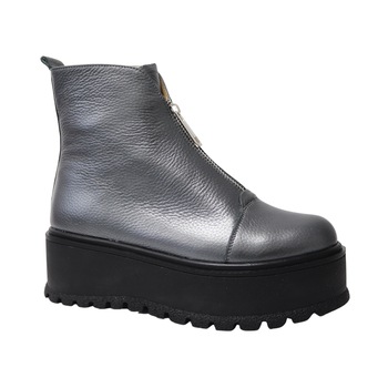 Ghete dama Amanda, Mateo Shoes, cu platforma si fermoar pe jumatate, Piele Naturala, Gri, 35 Ghete dama Amanda, Mateo Shoes, cu platforma si fermoar pe jumatate, Piele Naturala, Gri, 35