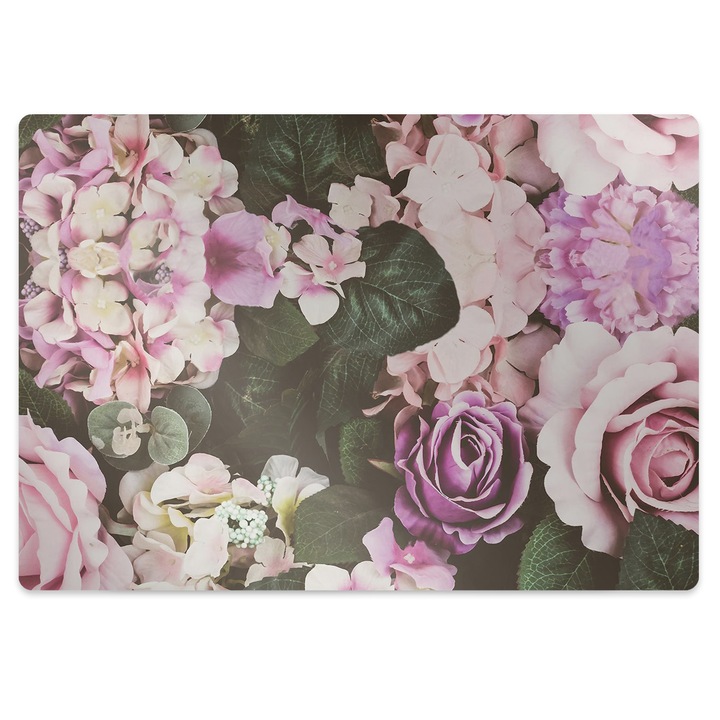 Covor pentru scaun de birou, flori baroce, rosu, 100x70 cm