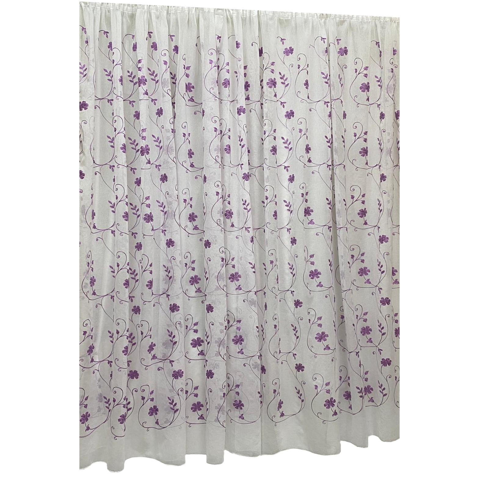 Perdea Inna, alba cu broderie de flori mov 700X245cm, din in, cu rejansa by Liz Line - RD1897