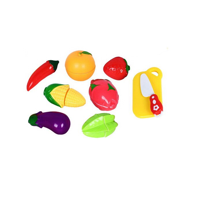 Set Fructe si legume cu tocator si cutit de plastic, cu arici,9 piese , Multicolor