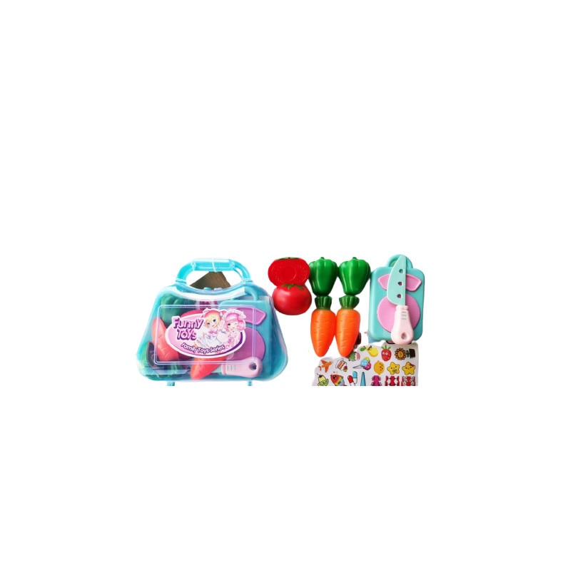 Set Fructe si legume cu tocator si cutit de plastic, cu arici,15 piese , Multicolor